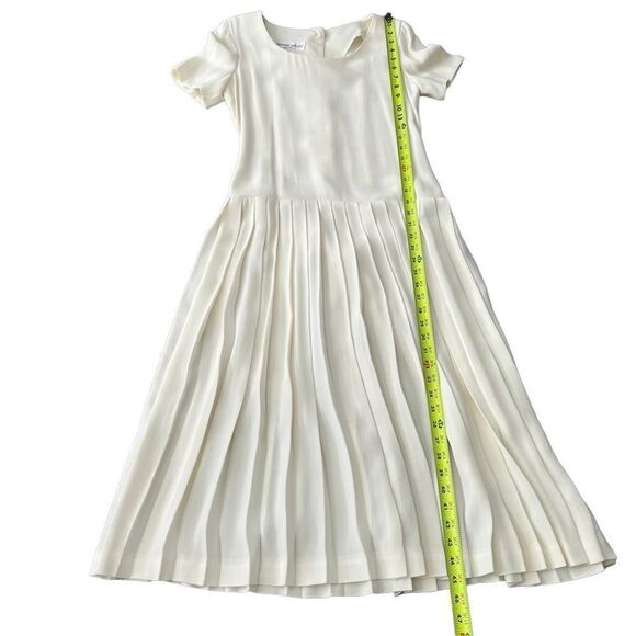 Vtg 80s 90s Pleated Maxi Dress Drop Waist Donna Ricco Ivory Preppy Ankle 4 XS - Picture 11 of 15